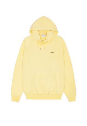 Ανοιχτό κίτρινο φούτερ με κουκούλα, μπροστινή τσέπη καγκουρό, κορδόνι στην κουκούλα, ριμπ μανσέτες και λογότυπο "Les Deux" στο αριστερό στήθος.