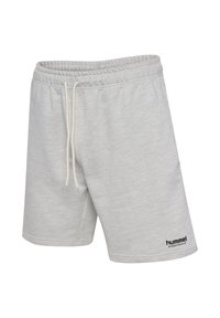 Grijze katoenmix shorts met een elastische tailleband, trekkoord en geprinte merklogo op de rechteronderkant. Glad materiaal, casual pasvorm.