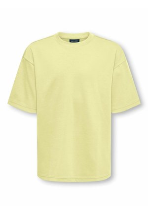 T-shirt jaune clair à manches courtes, col rond, coupe régulière et tissu lisse, présenté sur fond blanc.