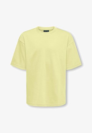 T-shirt jaune clair à manches courtes, col rond, coupe régulière et tissu lisse, présenté sur fond blanc.
