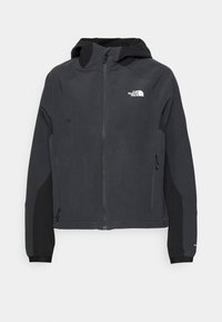 Sort hættetrøje med et slankt design, der har lynlåslommer, elastiske manchetter og et logo på venstre bryst. Fremstillet af blødt stof.