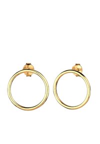 Guldfarvede stud øreringe med et åbent cirkulært design og en poleret finish. Hver ørering har en lille stift til sikker tilslutning.
