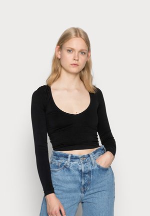 LONG SLEEVE V NECK - Top s dlouhým rukávem - black