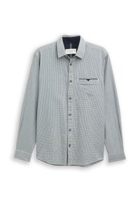 Camicia button-up a manica lunga con motivo a piccoli quadretti, taschino frontale con patta e colletto alla francese.