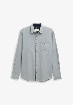 Koszula z długim rękawem, zapinana na guziki, w mały kratkowany wzór, z kieszenią na piersi z klapką oraz kołnierzykiem typu spread.