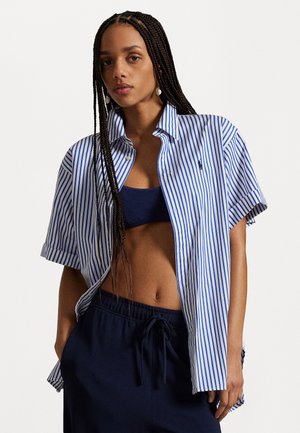 OVERSIZE FIT STRIPED COTTON SHIRT - Paitapusero - white/royal