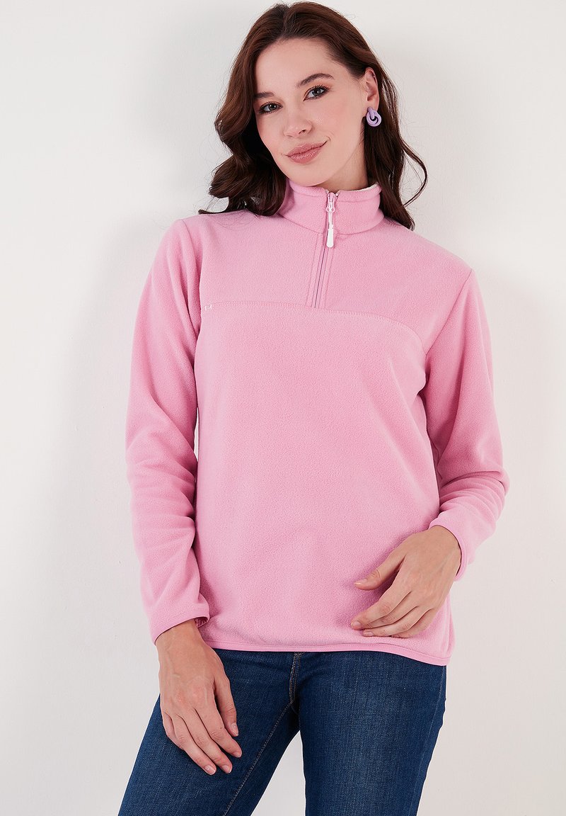 LELA HIGH COLLAR - Polárpulóver - pink melange
