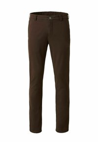 Bruine katoenmix broek met een slim fit, met een vlakke voorkant, vijf zakken, een knoopsluiting en riemlussen.