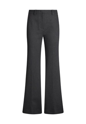Pantaloni a palazzo neri realizzati in tessuto intrecciato con una superficie liscia. Presentano una vita classica e nessuna tasca visibile o decorazioni.