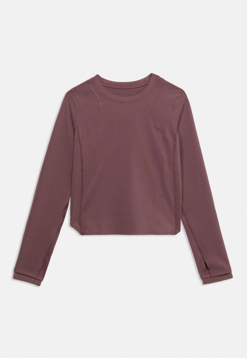 Αθλητικό μπλουζάκι με μακριά μανίκια σε απαλή μωβ απόχρωση. Κατασκευασμένο από ελαφρύ, διαπνέον υλικό με επίπεδες ραφές και σκισίματα στις πλευρές για ευκολία κινήσεων.