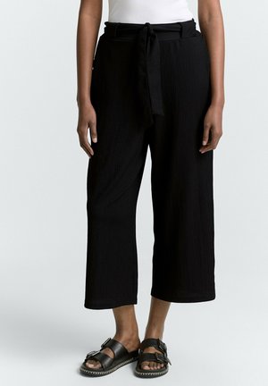 TOM TAILOR DENIM HIGH WAIST CULOTTE MIT BINDEGÜRTEL - Trousers - deep black