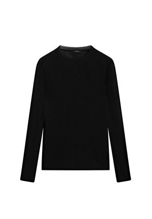 Schwarzes Langarm-T-Shirt aus Baumwolle, mit Rundhalsausschnitt und glatter Textur. Minimalistisches Design ohne Muster oder Akzente.