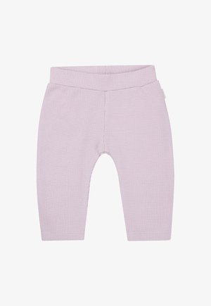 Waffelstrick leichte rosa Hose mit dehnbarem Bund und gerippten Bündchen. Verfügt über eine glatte Textur und einen sanften Glanz.