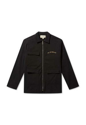 Black jacket made of cotton, featuring a zip front, two front pockets, and the text "PAS DE MONACO" embroidered in gold on the left chest.