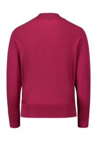 Magenta Strickpullover mit Rundhalsausschnitt, gerippten Bündchen und Saum. Glatte Textur, lange Ärmel und ein einfaches, entspanntes Design.