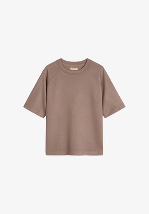 Lichtbruin T-shirt met korte mouwen, ronde hals, raglanmouwen en een effen voorkant.