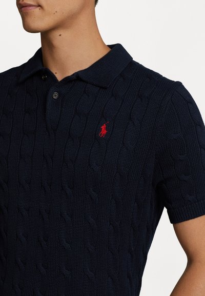 Polo Ralph Lauren CABLE KNIT COTTON POLO COLLAR SWEATER - Polo shirt - hunter navy