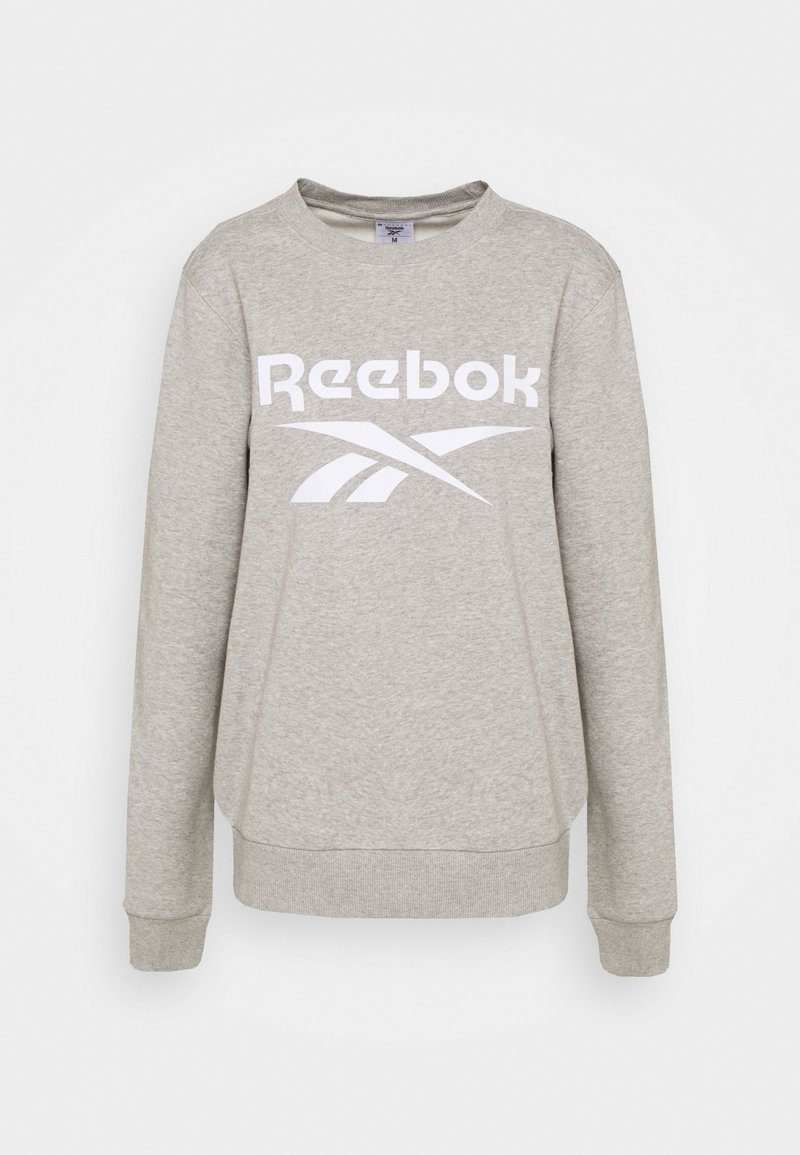 Sweat-shirt gris en tissu doux, avec un logo Reebok blanc et un design épuré avec poignets et ourlet côtelés.