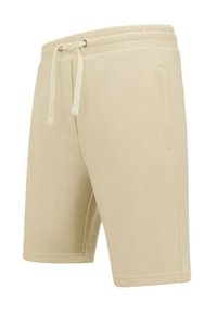 Beige shorts van zachte stof, met een elastische tailleband en een koord, en twee zijzakken. Soepele oppervlakte en een getailleerde pasvorm.