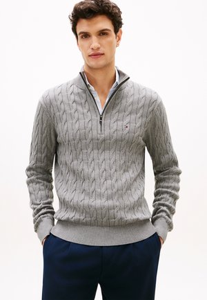 Tommy Hilfiger, CLASSIC CABLE ZIP MOCK - Jumper - medium grey heather