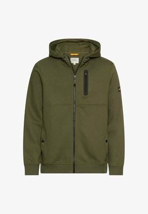 Oliwkowa bluza z zamkiem błyskawicznym, wykonana z miękkiego materiału. Posiada zamek z przodu, kieszonkę na piersi oraz regulowane sznurki w kapturze.