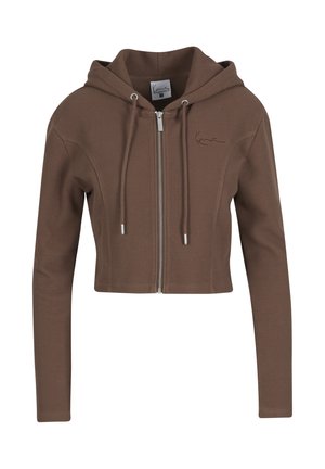 Karl Kani, SIGNATURE WAFFLE CROPPED ZIP HOODIE - Vetoketjullinen college - brown