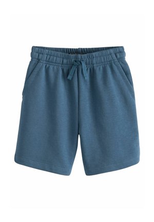 Blå bomuldsblandede shorts med elastisk talje, snøre, to sidelommer og en glat overflade. Klassisk atletisk design.