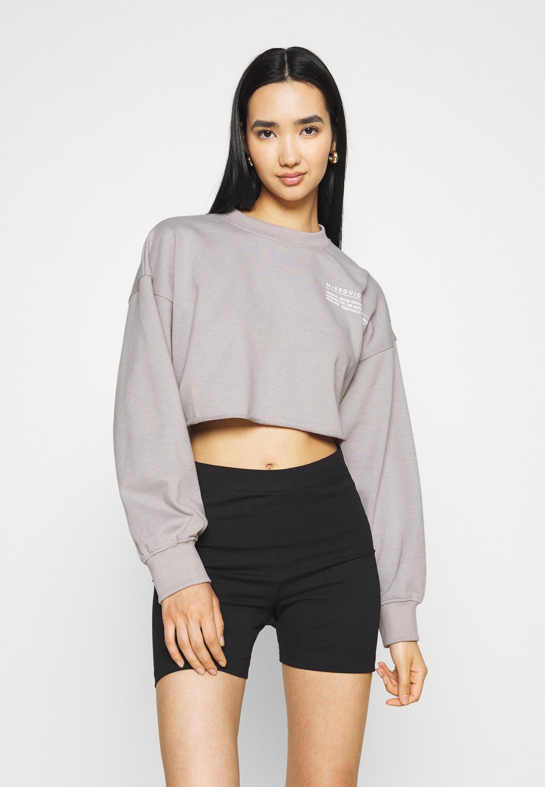 Missguided CROPPED RAW HEM - Sweatshirt - light grey/hellgrau