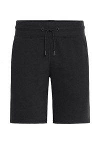 Pantaloni scurți negri din bumbac, cu un talie elastică, șnur reglabil și o textură netedă. Design minimalist, fără buzunare sau modele.