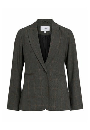 Pelēks pārbaudes žakets ar oranžiem akcentiem, ar vienu pogu aizdari, izgrieztām lapelēm un divām priekšējām kabatām. Izgatavots no teksturēta auduma.