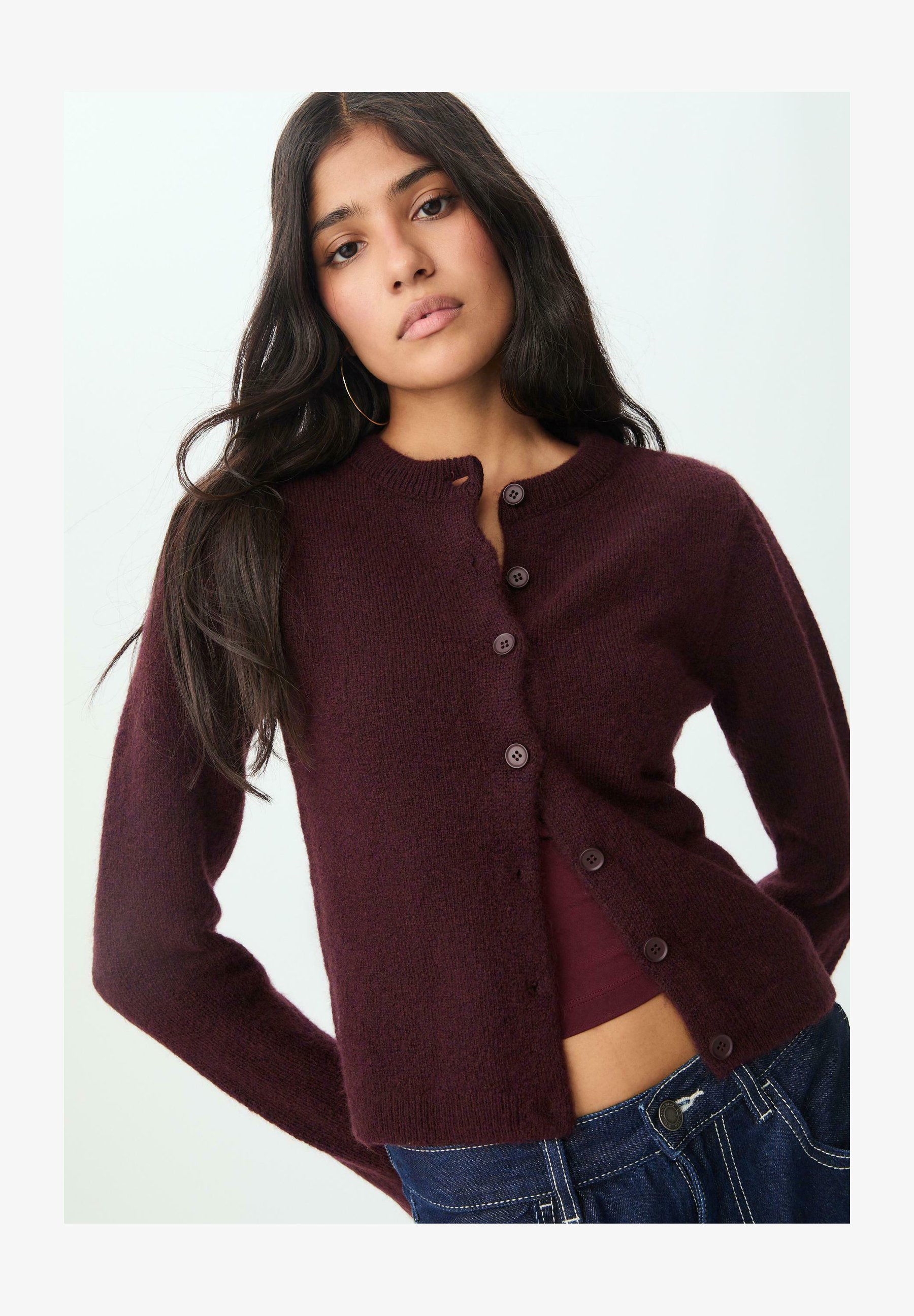 IWOLLENCE Cardigan Lungo Donna In Maglia Spessa - Stile Boyfriend Sfocato, Caldo E Morbido - Colore Rosso Vino, Taglia S - Perfetto Per L'inverno Da Abbinare A Jeans E Leggings