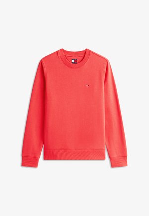 Felpa con girocollo color corallo con maniche lunghe e piccolo logo Tommy Jeans sul petto a sinistra.