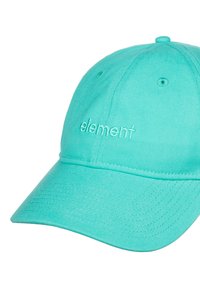 Türkise Baumwoll-Baseballkappe mit gebogenem Schirm und gesticktem "element"-Logo auf der Vorderseite. Verziert mit Stickdetails und Belüftungsöffnungen.