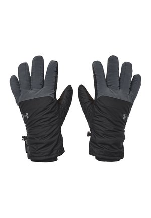 Guantes aislantes en negro y gris con tejido acolchado, dedos cónicos, puños elásticos y logo de la marca en la muñeca.