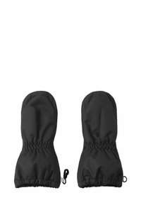 Czarne rękawiczki wykonane z trwałego materiału, z marszczonym mankietem dla lepszego dopasowania i częścią na kciuk dla większej zręczności.