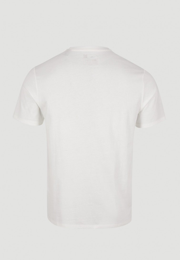 Camiseta blanca de algodón, diseño de cuello redondo, mangas cortas, textura suave, sin patrones o acentos visibles. Vista posterior mostrada.