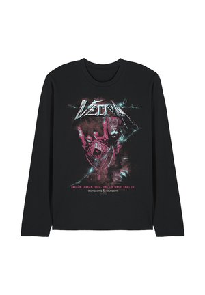 Schwarzes Langarmshirt mit elektrischem "VECNA"-Schriftzug, einer leuchtenden Hand, die ein Kassettentape hält, und darunter Tourdaten von "Dungeons & Dragons".