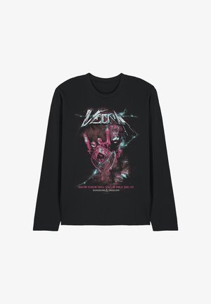 Schwarzes Langarmshirt mit elektrischem "VECNA"-Schriftzug, einer leuchtenden Hand, die ein Kassettentape hält, und darunter Tourdaten von "Dungeons & Dragons".