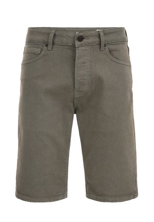 Kaki šorti, kas izgatavoti no kokvilnas un sintētisko šķiedru kombinācijas, aprīkoti ar priekšējo pogu aizdari, piecām kabatām un šuvju apdari.