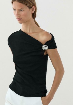 Massimo Dutti, ASYMMETRIC TOP WITH RHINESTONE DETAIL - T-Shirt print - black