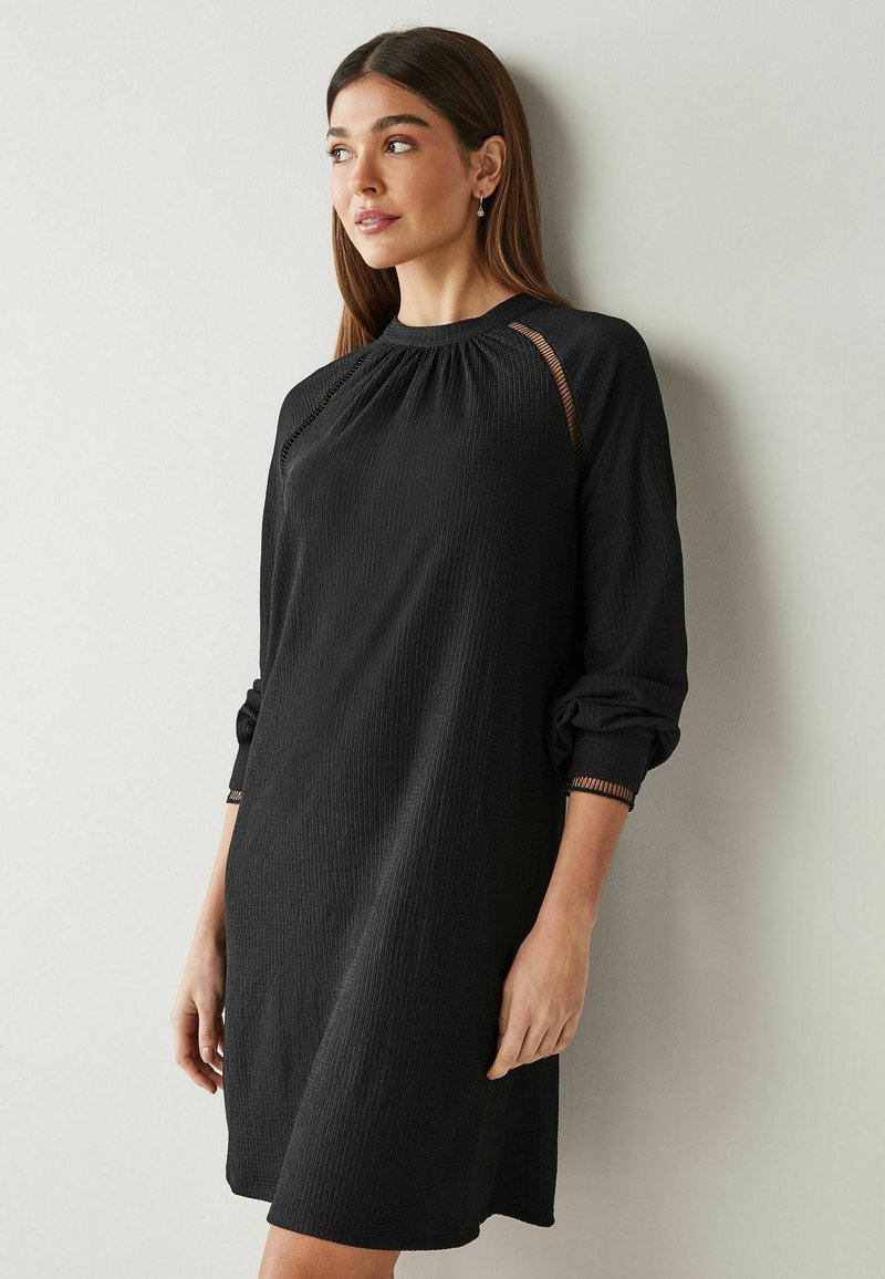 Next LONG SLEEVE LACE TRIM MINI DRESS Robe de jour black/noir