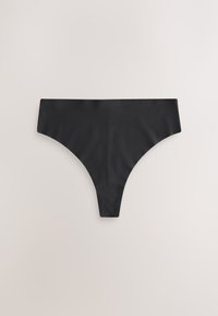 Sort g-streng undertøj lavet af en glat stof, designet med lav talje og minimal dækning bagpå.