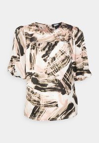 Blusa stampata con maniche corte a palloncino, caratterizzata da un motivo astratto in nero, rosa e crema. Realizzata in tessuto leggero.