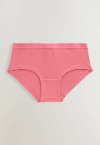 Mutande hipster in cotone rosa con vita elastica caratterizzata da testo in rilievo. Texture liscia e design a taglio standard con cuciture sottili.