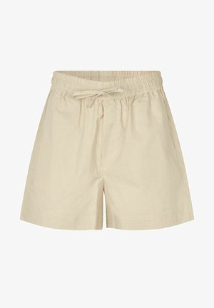 Bežjakšne bombažne kratke hlače z elastiko v pasu, zavezovanjem in stranskimi žepi. Gladka tekstura in ohlapen kroj za udobje.