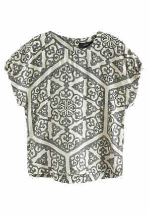Next GATHERED SHORT SLEEVE TEXTURED BOXY  PETITE - Blus - black & white tile