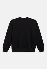 Μαύρο φούτερ με στρογγυλή λαιμόκοψη, μακριά μανίκια και ριμπ μανσέτες. Μαλακό ύφασμα με ομαλή υφή και άνετη εφαρμογή.