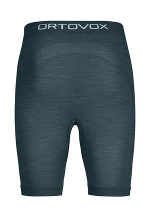 ORTOVOX men's shorts in dark gray, made of a textured, moisture-wicking material. Features a wide, branded waistband and knee-length cut.