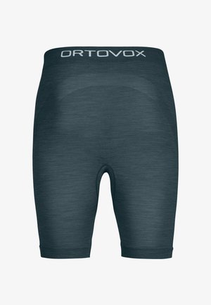 ORTOVOX men's shorts in dark gray, made of a textured, moisture-wicking material. Features a wide, branded waistband and knee-length cut.
