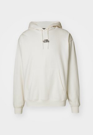 Felpa crema con tasca frontale, cappuccio regolabile con coulisse e piccolo logo nero sul petto. Tessuto morbido e polsini a costine.